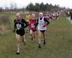 No 294 Robert Tintinger (Rotherham), 333 Peter Young (Ryde Harriers) and 313 Martin Ford (Cheltenham Harriers) 65-69 age group, BMAF Cross Country, Herrington, Sunderland.
